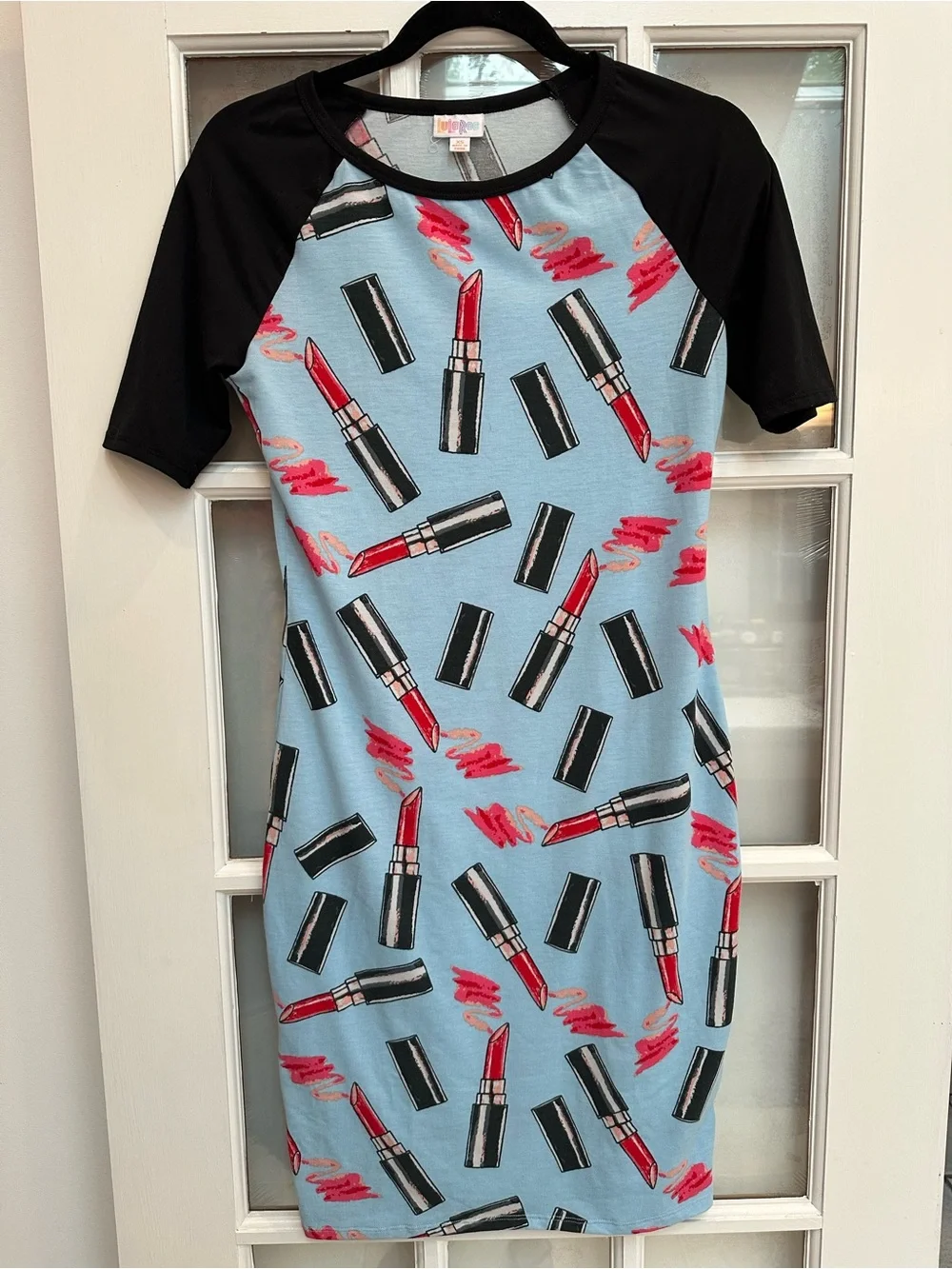 LuLaRoe Limited Edition Julia Lipstick Print Raglan Shift Midi Dress Size XS